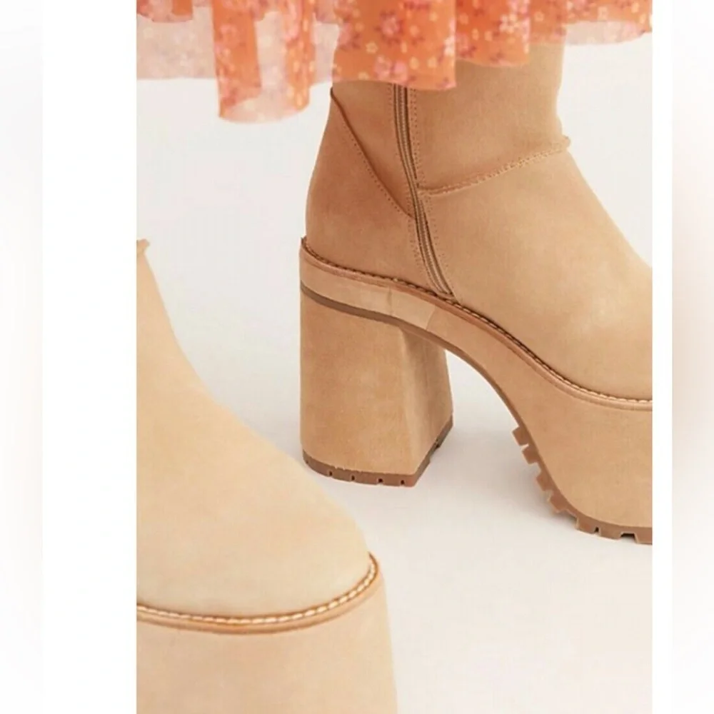 Free People Montreal Platform Boot Suede Natural Tone Size 37